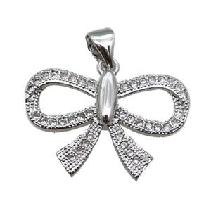 copper knot pendant pave zircon, platinum plated, approx 16-21mm