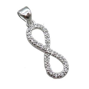copper infinity pendant pave zircon, platinum plated, approx 7-20mm