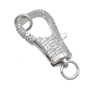 copper Carabiner Clasp paved zircon, platinum plated, approx 14-25mm