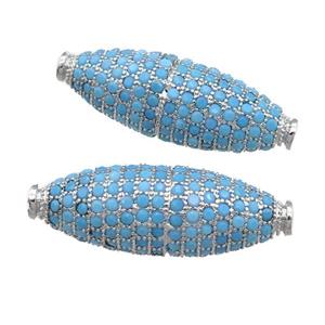 copper rice beads pave zircon, platinum plated, approx 13-30mm