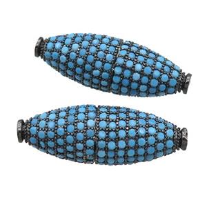 copper rice beads pave zircon, black plated, approx 13-30mm