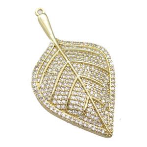 copper leaf pendant pave zircon, gold plated, approx 27-47mm
