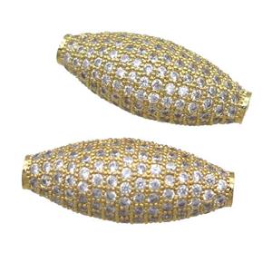 copper rice beads pave zircon, gold plated, approx 11-27mm