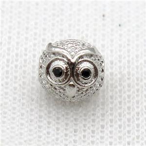 copper owl charm beads, platinum plated, approx 10mm