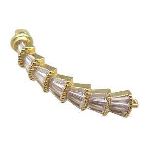 copper stick connector pave zircon, gold plated, approx 6-30mm