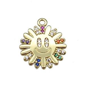copper sunflower pendant pave zircon, emoji, gold plated, approx 14mm dia