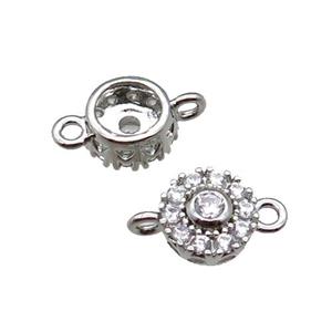 copper connector pave zircon, circle, platinum plated, approx 8mm dia