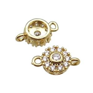 copper connector pave zircon, circle, gold plated, approx 8mm dia