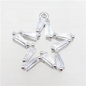 copper star pendant pave zircon, platinum plated, approx 20mm