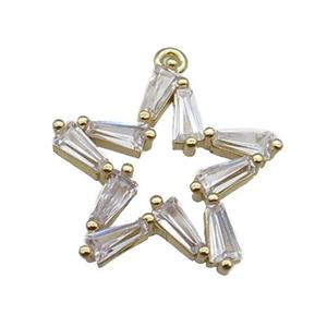 copper star pendant pave zircon, gold plated, approx 20mm