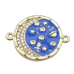copper circle connector with moon, enameled, gold plated, approx 20mm dia