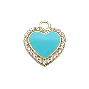 copper heart pendant pave zircon, enameled, gold plated, approx 13.5mm