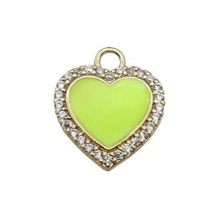 copper heart pendant pave zircon, yellow enameled, gold plated, approx 13.5mm