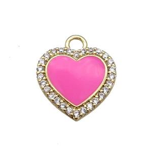 copper heart pendant pave zircon, pink enameled, gold plated, approx 13.5mm