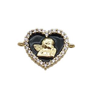 copper heart connector with angel, enameled, gold plated, approx 13mm