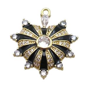 copper heart pendant pave zircon, black enameled, gold plated, approx 25mm