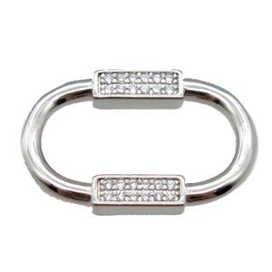 copper connector pave zircon, platinum plated, approx 14-22mm