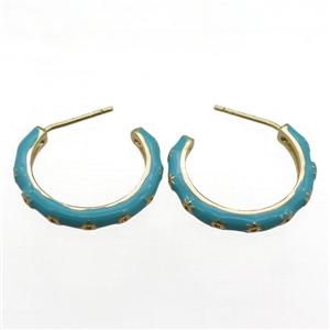 copper Stud Earrings with aqua enameled, gold plated, approx 15-20mm