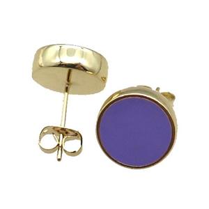 copper Stud Earrings with purple enameled, gold plated, approx 12mm
