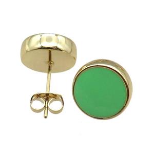 copper Stud Earrings with green enameled, gold plated, approx 12mm