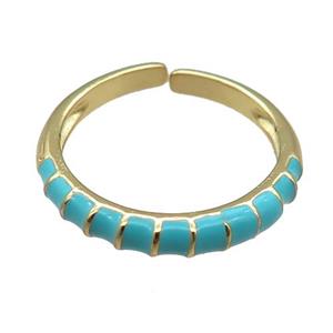copper Rings, teal enameled, adjustable, gold plated, approx 18mm dia