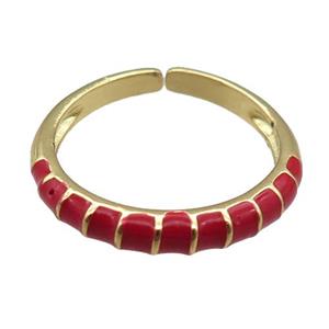 copper Rings, red enameled, adjustable, gold plated, approx 18mm dia