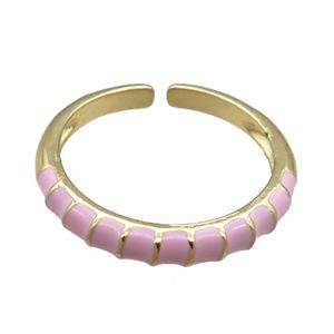 copper Rings, pink enameled, adjustable, gold plated, approx 18mm dia