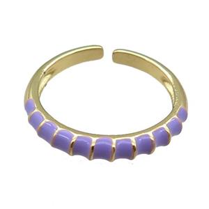 copper Rings, purple enameled, adjustable, gold plated, approx 18mm dia