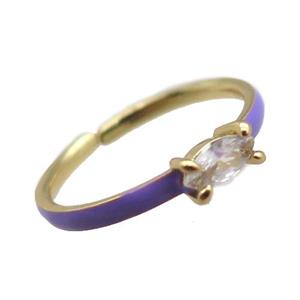 copper Rings, purple enameled, adjustable, gold plated, approx 3-5mm, 18mm dia