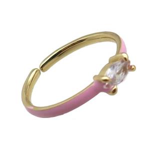 copper Rings, pink enameled, adjustable, gold plated, approx 3-5mm, 18mm dia