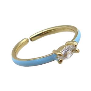 copper Rings, blue enameled, adjustable, gold plated, approx 3-5mm, 18mm dia