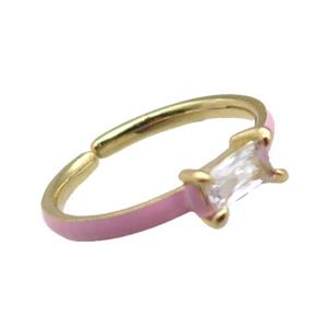 copper Rings, pink enameled, adjustable, gold plated, approx 3-6mm, 18mm dia