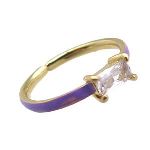 copper Rings, purple enameled, adjustable, gold plated, approx 3-6mm, 18mm dia