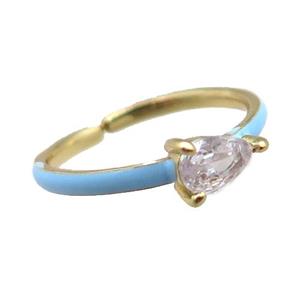 copper Rings, blue enameled, adjustable, gold plated, approx 4-6mm, 18mm dia