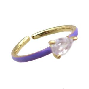 copper Rings, purple enameled, adjustable, gold plated, approx 4-6mm, 18mm dia