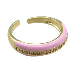 pink Enameling copper ring pave zircon, gold plated, approx 5mm, 18mm dia