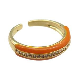 orange Enameling copper ring pave zircon, gold plated, approx 5mm, 18mm dia