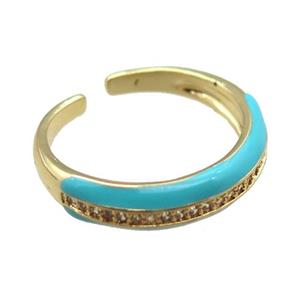 teal Enameling copper ring pave zircon, gold plated, approx 5mm, 18mm dia
