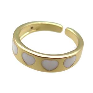 Copper Rings with white enameling heart, gold plated, approx 5.5mm, 18mm dia