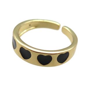 Copper Rings with black enameling heart, gold plated, approx 5.5mm, 18mm dia