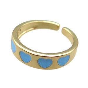 Copper Rings with blue enameling heart, gold plated, approx 5.5mm, 18mm dia