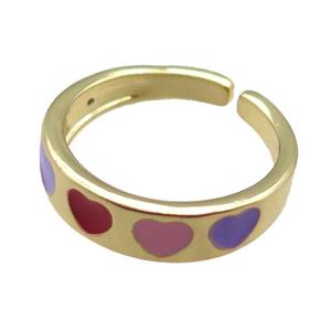 Copper Rings with enameling heart, gold plated, approx 5.5mm, 18mm dia