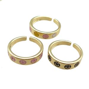Copper Rings with enameling smileface, mixed, adjustable, gold plated, approx 5.5mm, 18mm dia