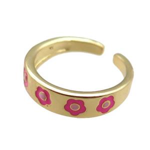 Copper Rings with enameling flower, gold plated, approx 5.5mm, 18mm dia