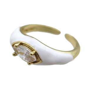 white Enameling Copper Ring pave zircon, adjustable, gold plated, approx 8mm, 18mm dia