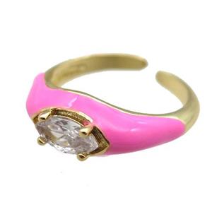 Enameling Copper Ring pave zircon, adjustable, gold plated, approx 8mm, 18mm dia