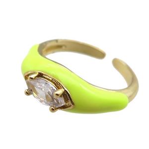 olive Enameling Copper Ring pave zircon, adjustable, gold plated, approx 8mm, 18mm dia