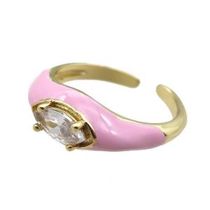 pink Enameling Copper Ring pave zircon, adjustable, gold plated, approx 8mm, 18mm dia