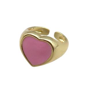 Copper Rings with pink enameled heart, adjustable, gold plated, approx 12mm, 14mm dia