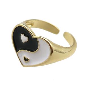Copper Rings with enameled heart, adjustable, gold plated, approx 13mm, 18mm dia